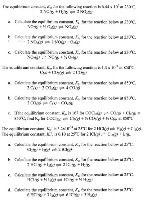 Solved The equilibrium constant, Kc, for the following | Chegg.com