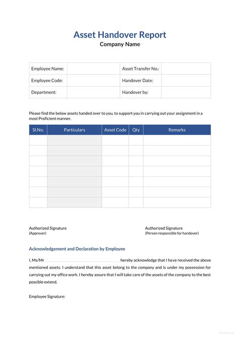 Asset Handover Report Template in Microsoft Word | Template.net