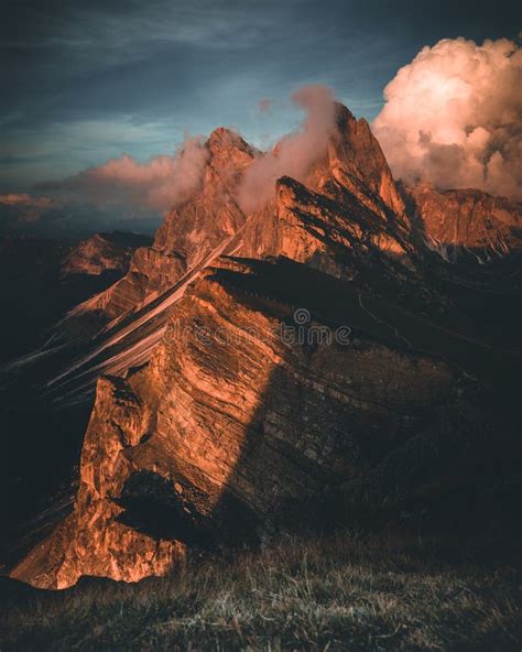 Seceda Mountain in Dolomites during Sunrise in Autumn Stock Photo ...