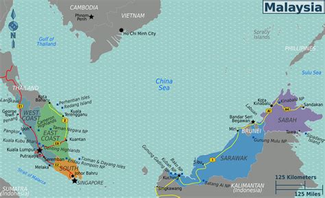 Landkarte Malaysia (Karte Regionen) : Weltkarte.com - Karten und Stadtpläne der Welt