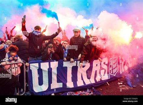 Ultras fans with flares during the Ipswich Town FC v Norwich City FC ...