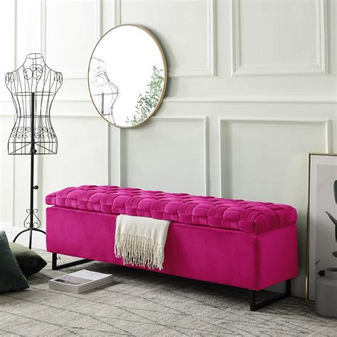 Inspired Home Edgar Velvet Storage Bench Upholstered Hand Woven Storage, Fuchsia - Walmart.com ...