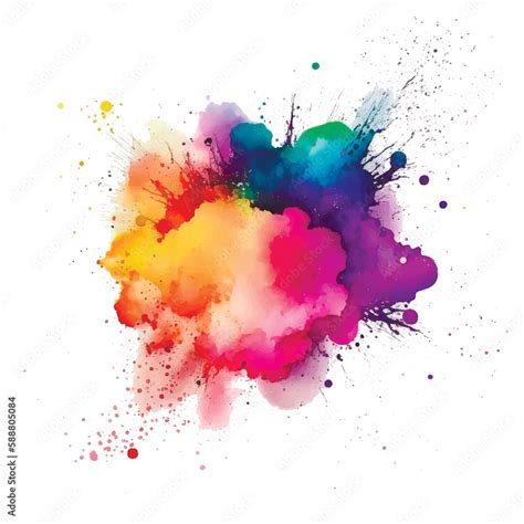 Bright colorful watercolor splash splatter stain brush stroke on white background. Modern ...