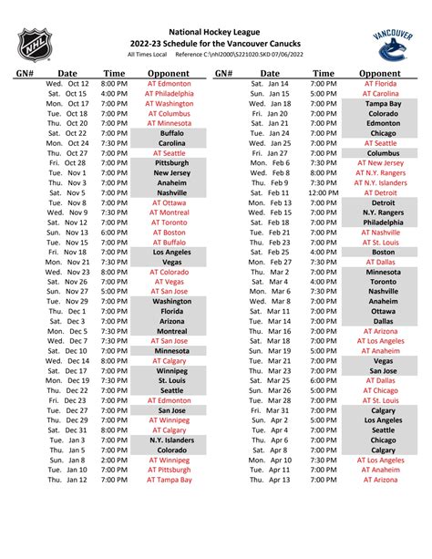 Vancouver Canucks 2022-2023 Regular Season Schedule – CanucksBanter