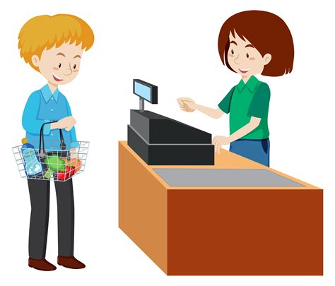 A man paying at the cashier of a supermarket 303317 Vector Art at Vecteezy