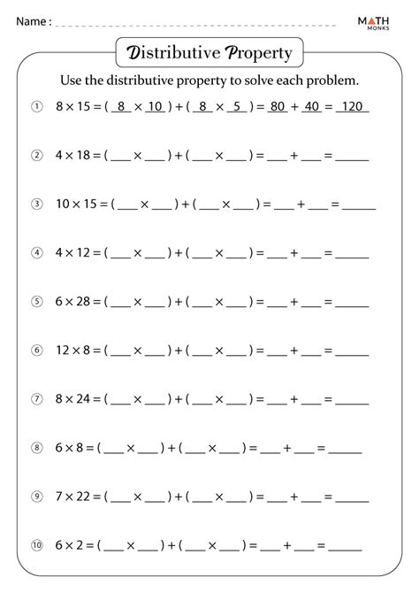 Distributive Property Worksheets with Answer Key