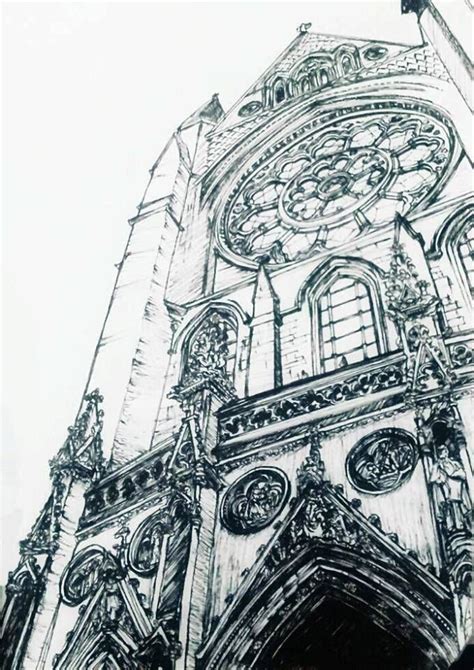 #architecture #art #sketch #Gothic #church #pen #drawing #perspective #glow | 建物 イラスト, イラスト, 風景