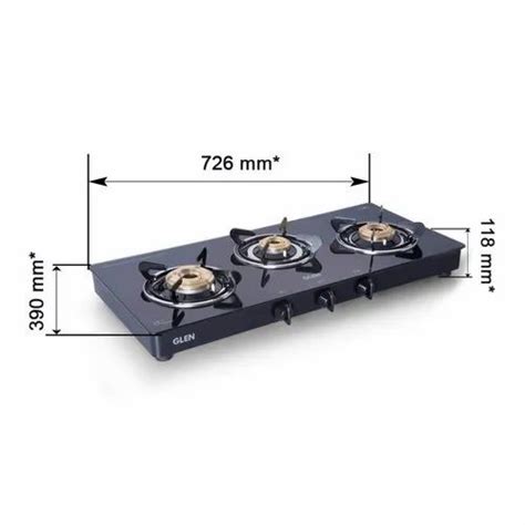 Glen 1033 GT 3 Brass Burner Black Gas Stove, Size: 726X390X118 Mm (WXDXH) at Rs 7395/piece in ...