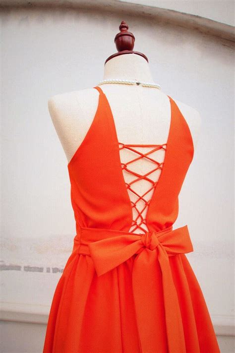 Orange Prom Dress Tangerine Orange Party Dress Backless Low | Etsy