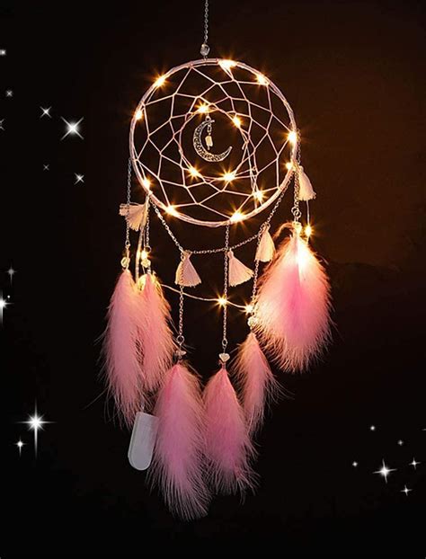 Buy Nice Dream Pink Dream Catchers, Handmade Nursery Decor for Girls Boys, LED Feather Dream ...