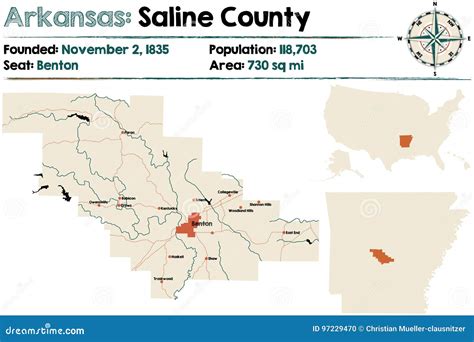 Arkansas, Saline County Map Stock Vector - Illustration of counties ...