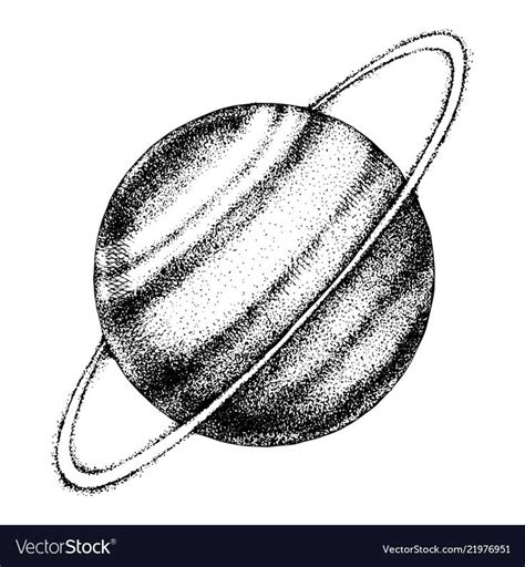 Hand drawn black and white Uranus planet. Vector illustration isolated on white background ...