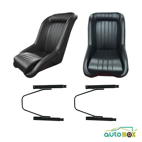 Low Back Black PU Leather Bucket Seats w/ Slides Mini Cooper S Classic GT Pair