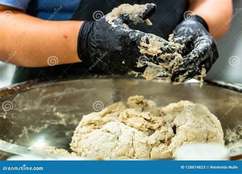 Female Chef Mixing Bread Dough in a Stainless Steel Bowl for Selfmade Bread Stock Image - Image ...