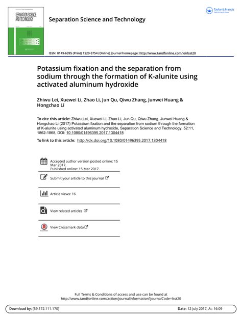 (PDF) Potassium fixation and the separation from sodium through the formation of K-alunite by ...