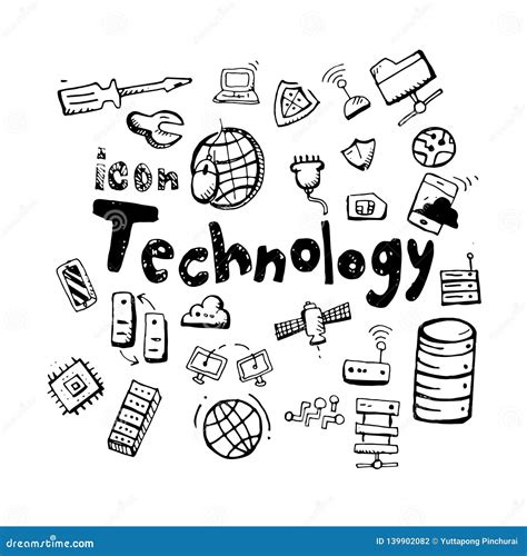 Icon. Hand Drawn. Technology Themed Doodle. Vector Flat Illustration Stock Vector - Illustration ...