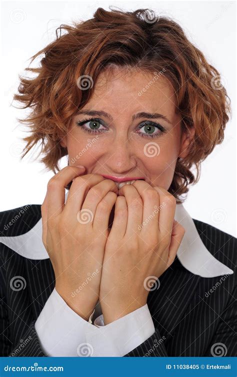 Nervous Businesswoman Cringing Royalty Free Stock Photo - Image: 11038405