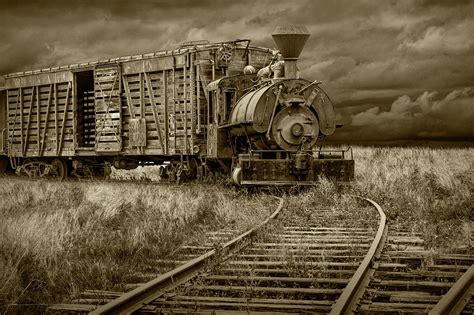 Old Steam Locomotive Train Engine in Sepia Tone Photograph by Randall Nyhof - Fine Art America