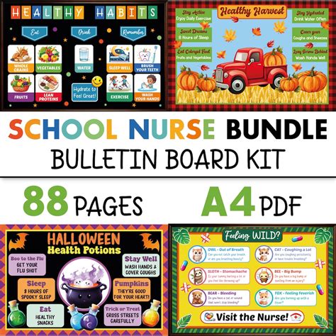 School Nurse Bulletin Board Bundle, School Nurse Bulletin Board Decorations, Health Wellness ...