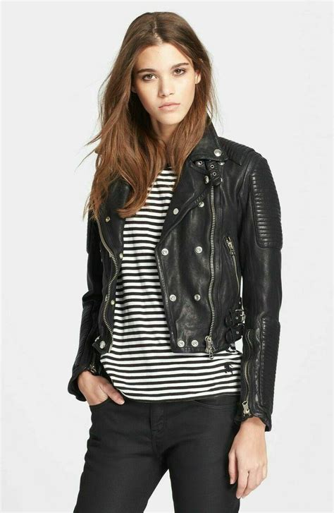 Women Genuine Lambskin Leather Jacket Motorcycle Real Slimfit Black Biker Jacket – Real ...