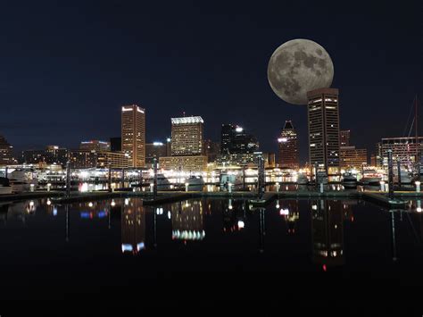 Downtown Baltimore Maryland Night Skyline Moon Photograph by Cityscape ...