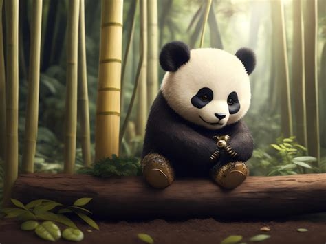 Premium Photo | Cute panda with bamboo background for desktop wallpaper