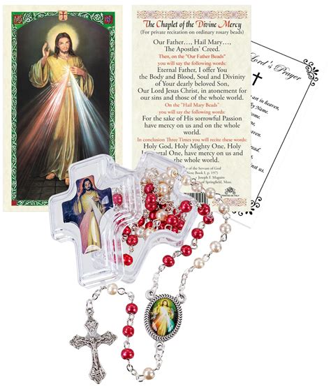 Buy Divine Mercy Chet - Prayer Card, Divine Mercy Rosary with Centerpiece, Red and White Beads ...