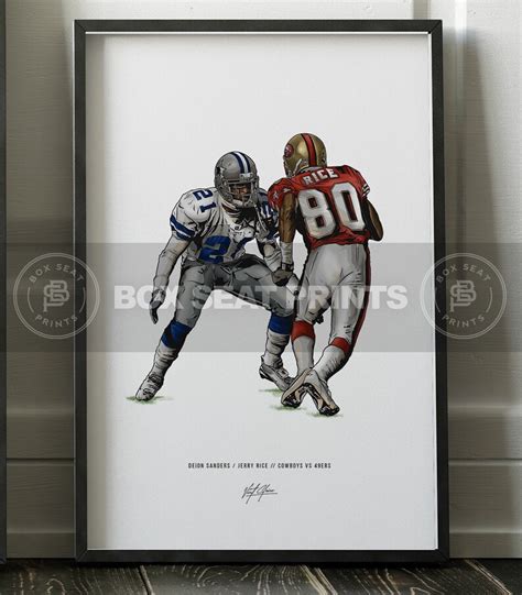 Deion Sanders Jerry Rice Football Drawing Illustrated Art Poster Print ...