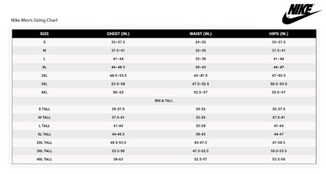 Nike® Men’s Sizing Chart – Chardon Storm Spirit Store