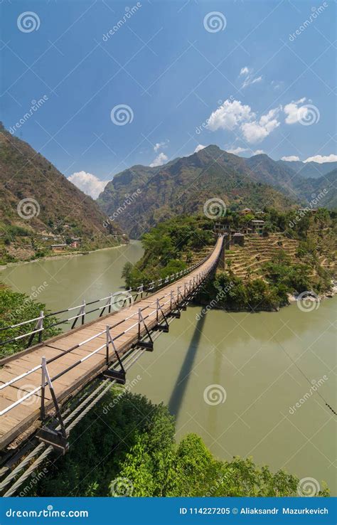 Beautiful Wooden Bridge Over the Beas River in Aut Village in Kullu Valley Stock Image - Image ...