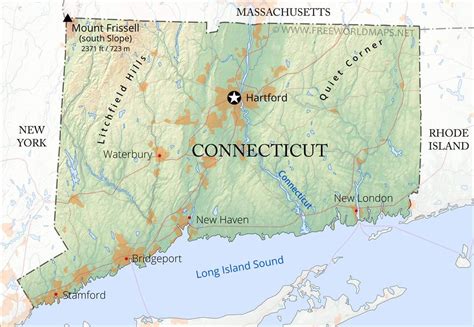 Physical map of Connecticut