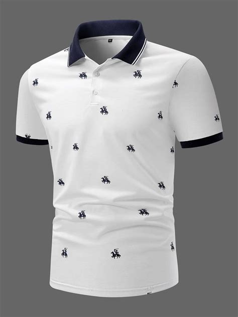 Men Animal Print Contrast Trim Polo Shirt in 2023 | Polo t shirts for ...