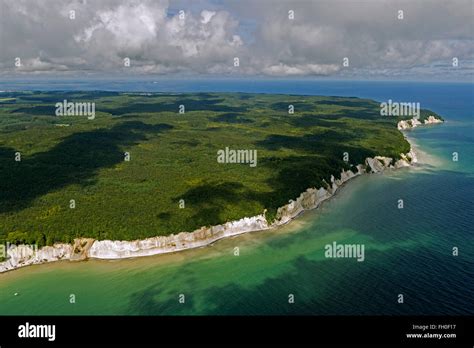 Aerial view, chalk cliffs, Jasmund National Park, Big Stubbenkammer ...