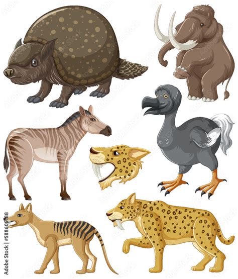 Collection of Extinct Animals Stock Vector | Adobe Stock