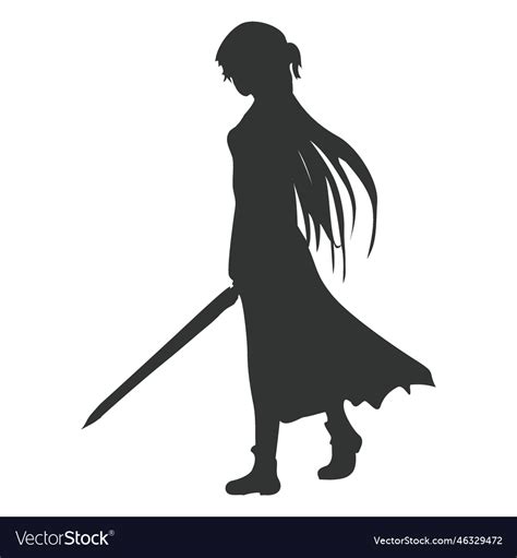 Anime girl sword cloak silhouette Royalty Free Vector Image