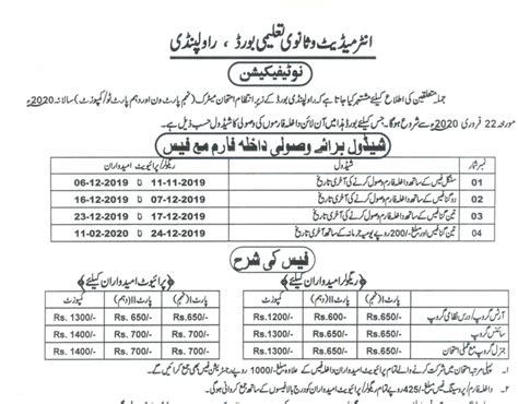 Pindi Board Date Sheet 2020 1st Year - Iweky