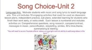 Song Choice- Unit 2 (Lessons 11-20) **NEW** by Color Me Creative