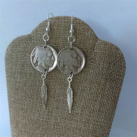 Coin earrings Buffalo coin earrings Native by EandSJewelryDesigns