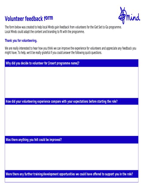 Volunteer feedback - mind.org.uk Doc Template | pdfFiller
