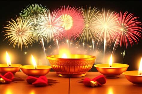 Premium AI Image | Diwali Fireworks and diyas