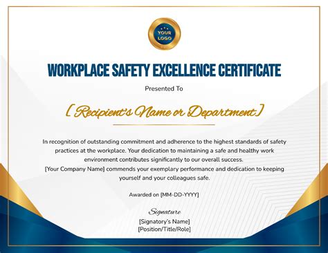 Free Workplace Safety Excellence Certificate Template - Edit Online & Download | Template.net