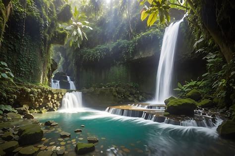 Premium AI Image | Waterfall hidden in the tropical jungle