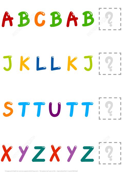 Complete the Pattern Puzzle with Alphabet Letters for Preschool | Free Printable Puzzle Games