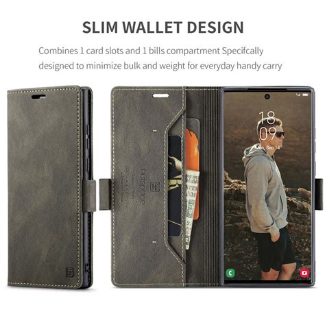 Autspace Samsung Galaxy S22 Ultra Wallet RFID Blocking Case Coffee