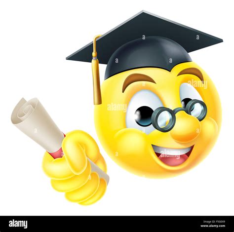 An emoji emoticon smiley face graduate graduation character holding ...