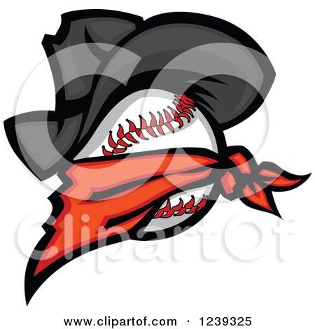 Clipart of a Renegade Baseball with a Bandana and Cowboy Hat - Royalty Free Vector Illustration ...