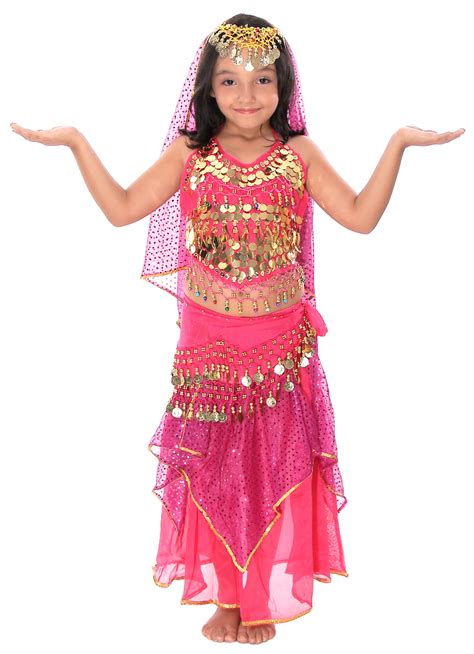 Little Girl Size Belly Dancer Bollywood Costume in Rose Pink