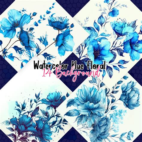 Watercolor Blue Floral Backgrounds - MasterBundles