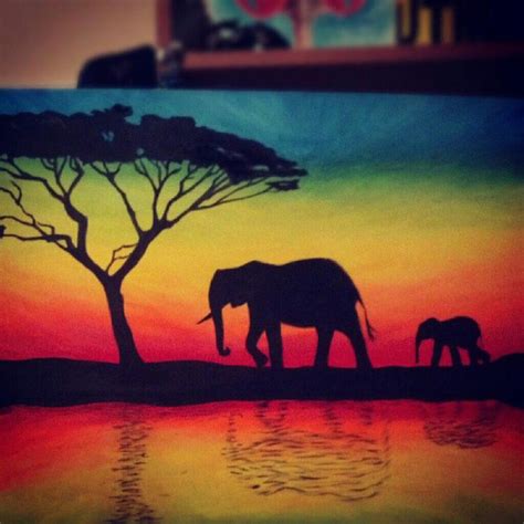 Elephant Silhouette | Sunset painting, Painting, Painting gallery