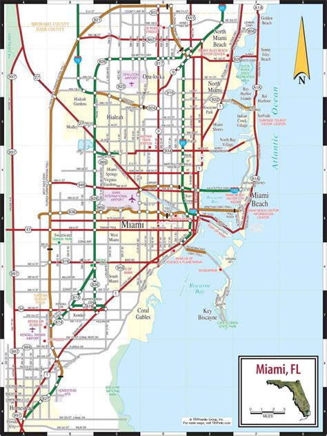 Map of Miami street: streets, roads and highways of Miami